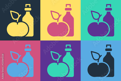Pop art Apple cider vinegar in bottle icon isolated on color background. Vector