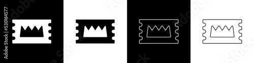 Set Concert ticket icon isolated on black and white background. Concert, party or festival ticket. Vector
