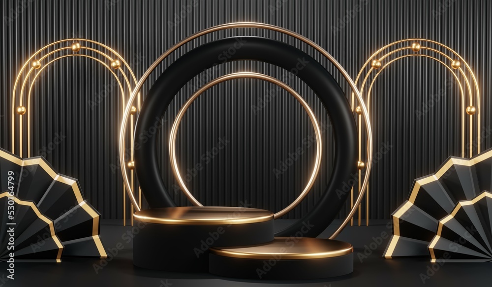 3D rendering of blank product background for cream cosmetics Modern black podium background 3D rendering of blank product background for cream cosmetics Modern black podium background