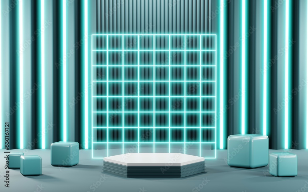 3D rendering of blank product background for cream cosmetics Modern blue pastel podium background