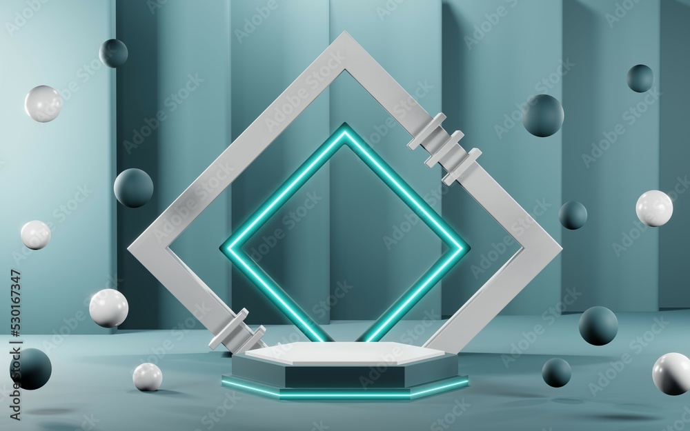 3D rendering of blank product background for cream cosmetics Modern blue pastel podium background
