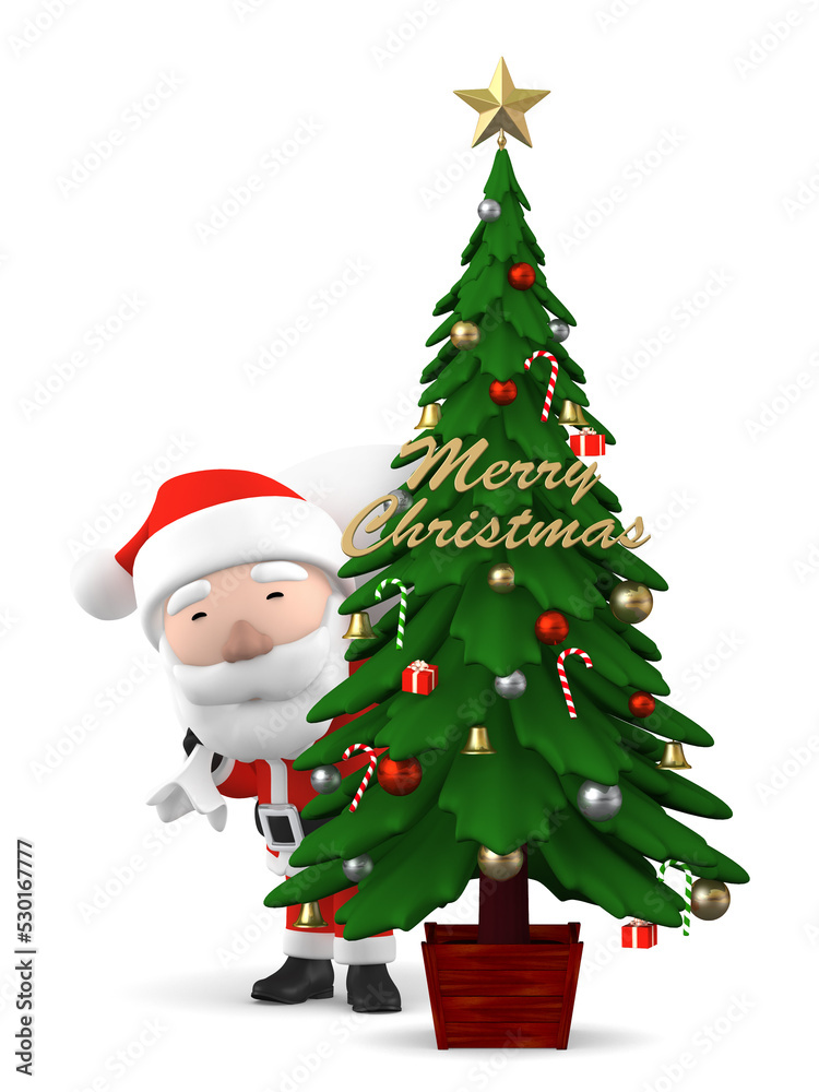 Santa Claus with Christmas tree on transparent background, 3D illustration