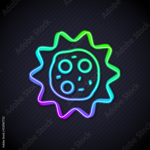 Glowing neon line Virus icon isolated on black background. Corona virus 2019-nCoV. Bacteria and germs, cell cancer, microbe, fungi. Vector