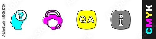 Set Head with question mark, Woman headset, Question and Answer and Information icon. Vector