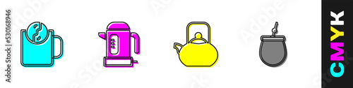 Set Tea time, Electric kettle, Kettle with handle and Mate tea icon. Vector