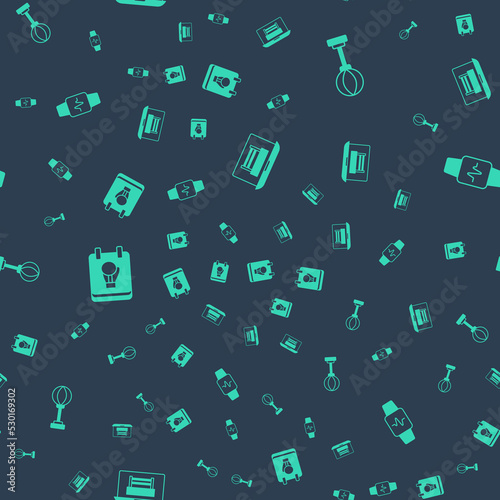 Set Boxing ring, Punching bag, glove and Smart watch with heart on seamless pattern. Vector