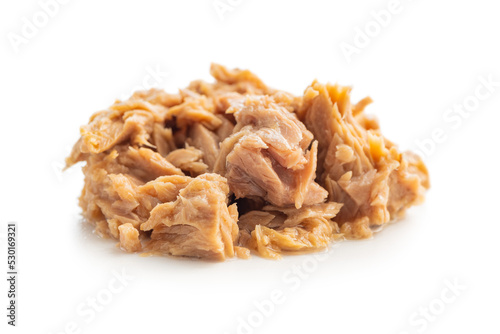 Canned tuna fish isolated on white background.