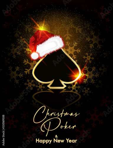 New year vip card. Christmas Casino poker spade sign, vector illustration