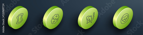 Set Isometric line Leather, Cookie or biscuit, No fish and Heart rate icon. Vector