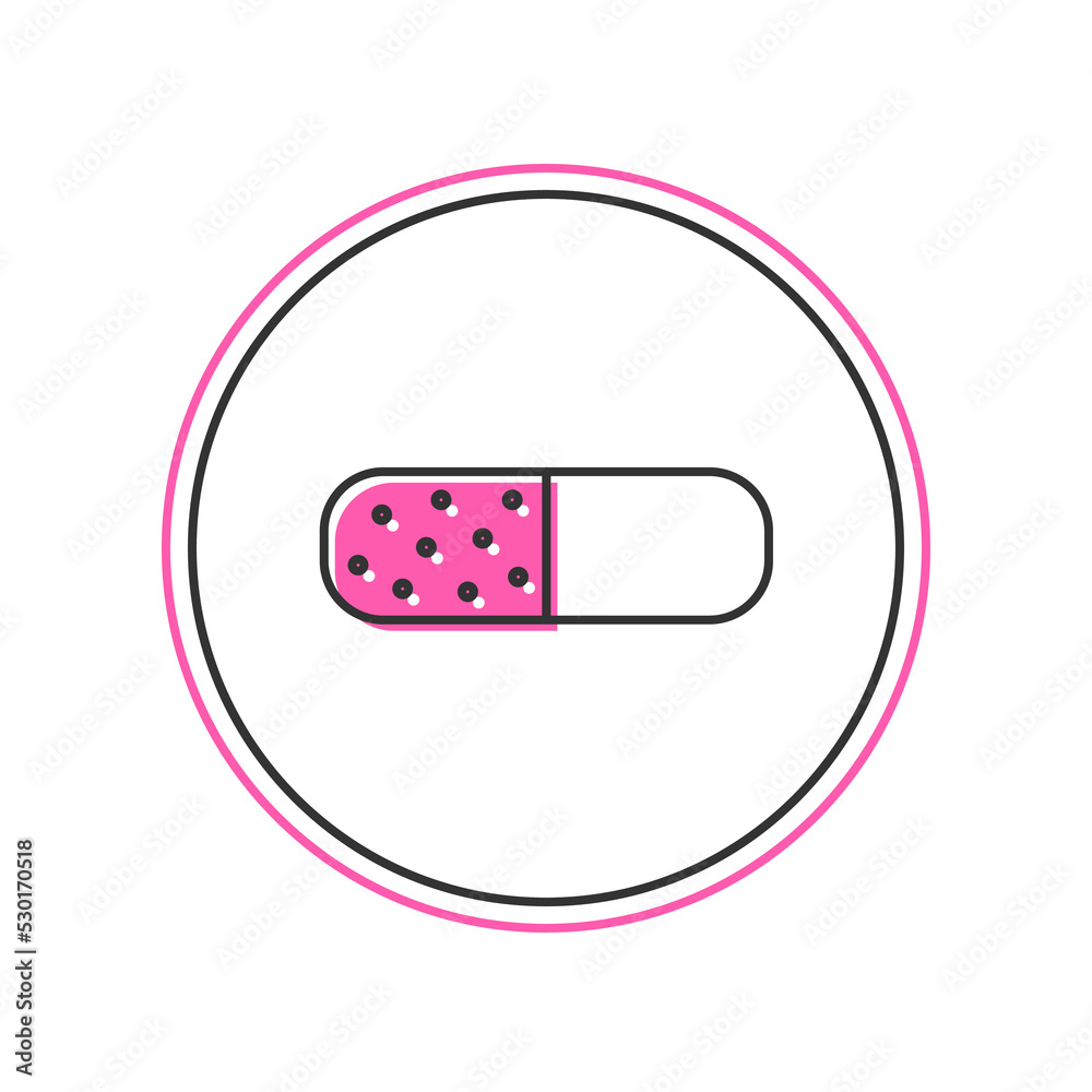 Filled outline Vitamin complex of pill capsule icon isolated on white background. Healthy lifestyle. Vector Filled outline Vitamin complex of pill capsule icon isolated on white background. Healthy lifestyle. Vector