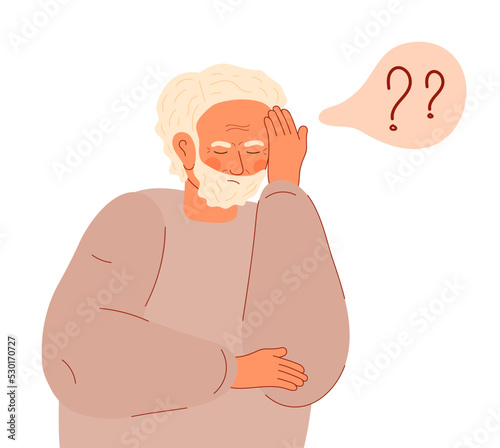 Senior man with mental problems. Alzheimer old man, neurology health care, International Day of Older Persons, Dementia. Parkinson or dementia metaphor.