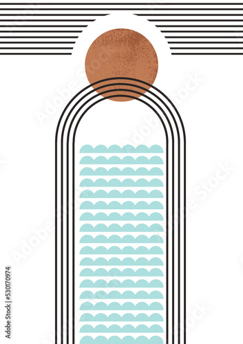 Abstract transparent retro border, minimal line art shapes 
