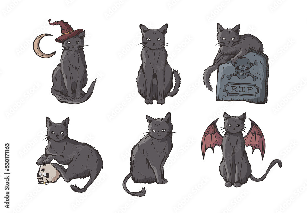 Black Cat Illustrations for Halloween Stock Template | Adobe Stock