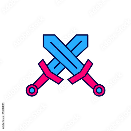 Filled outline Crossed medieval sword icon isolated on white background. Medieval weapon. Vector