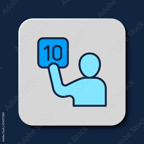 Filled outline Assessment of judges icon isolated on blue background. Vector