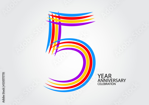 5 years anniversary celebration logotype colorful line vector, 5th birthday logo, 5 number design, Banner template, logo number elements for invitation card, poster, t-shirt.