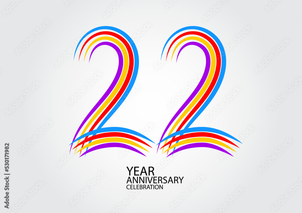 22 years anniversary celebration logotype colorful line vector, 22th birthday logo, 22 number design, Banner template, logo number elements for invitation card, poster, t-shirt.
