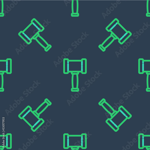 Line Judge gavel icon isolated seamless pattern on blue background. Gavel for adjudication of sentences and bills, court, justice. Auction hammer. Vector