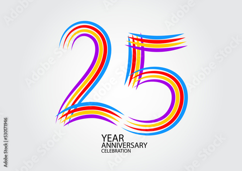 25 years anniversary celebration logotype colorful line vector, 25th birthday logo, 25 number design, Banner template, logo number elements for invitation card, poster, t-shirt.