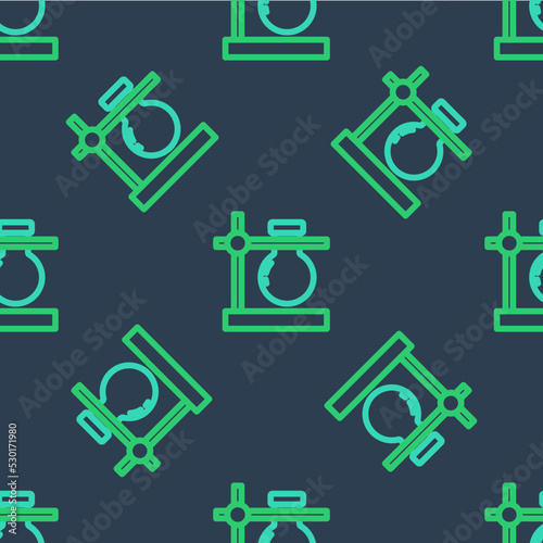 Line Glass test tube flask on stand icon isolated seamless pattern on blue background. Laboratory equipment. Vector