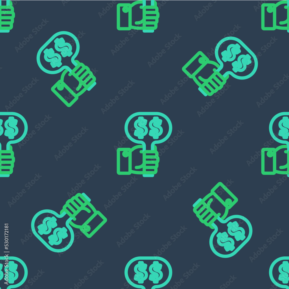 Line Hand holding auction paddle icon isolated seamless pattern on blue background. Bidding concept. Auction competition. Hands rising signs with BID inscriptions. Vector Line Hand holding auction paddle icon isolated seamless pattern on blue background. Bidding concept. Auction competition. Hands rising signs with BID inscriptions. Vector