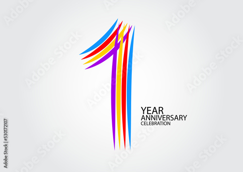 1 years anniversary celebration logotype colorful line vector, 1st birthday logo, 1 number design, Banner template, logo number elements for invitation card, poster, t-shirt.