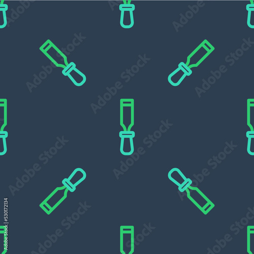 Line Chisel tool for wood icon isolated seamless pattern on blue background. Vector