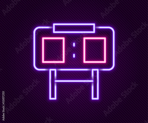 Glowing neon line Sport mechanical scoreboard and result display icon isolated on black background. Colorful outline concept. Vector