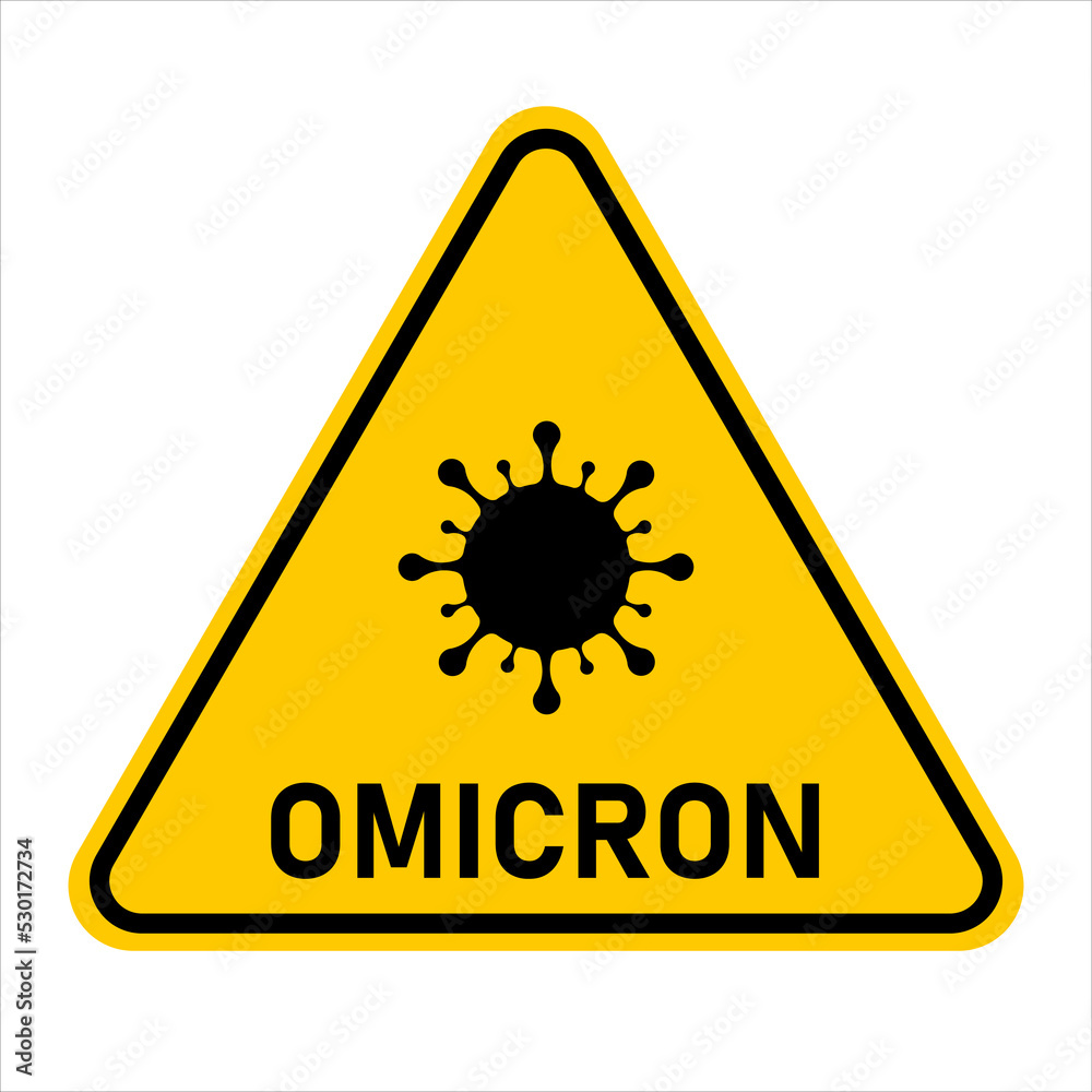 Omicron. Yellow omicron warning sign. Vector illustration. Omicron. Yellow omicron warning sign. Vector illustration.