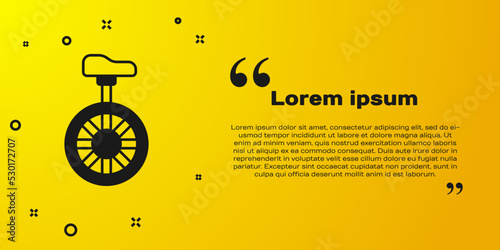 Black Unicycle or one wheel bicycle icon isolated on yellow background. Monowheel bicycle. Vector
