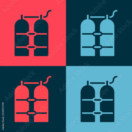 Pop art Aqualung icon isolated on color background. Oxygen tank for diver. Diving equipment. Extreme sport. Diving underwater equipment. Vector