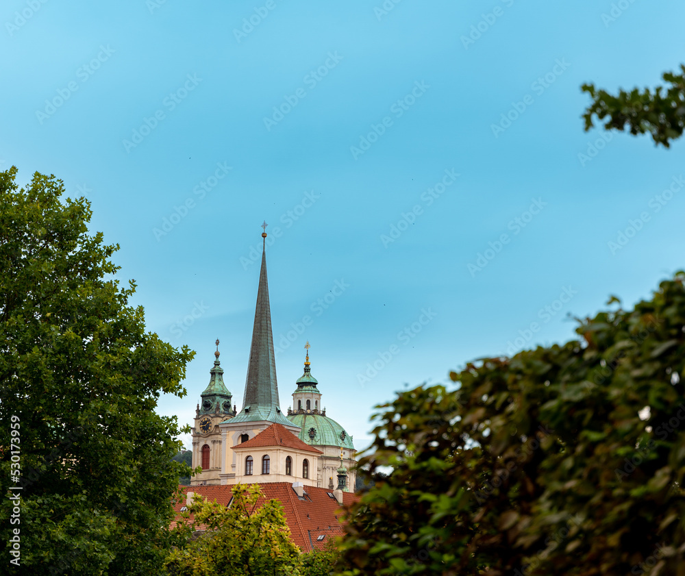 St. Thomas Church and  St. Nicholas Church in Prague, Czech Republic.