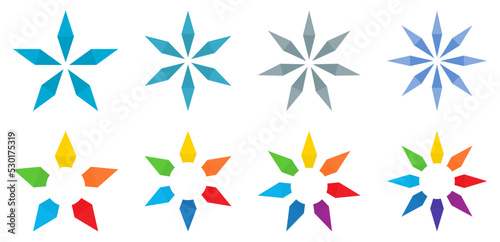 Star or snowflake like shapes, version with five to eight rays, can be used as infographics element icon
