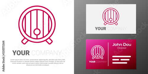 Logotype line Wooden barrel icon isolated on white background. Alcohol barrel, drink container, wooden keg for beer, whiskey, wine. Logo design template element. Vector