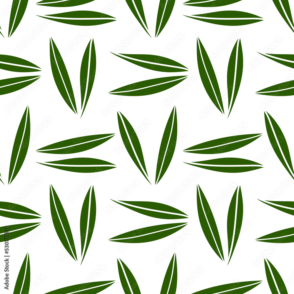 Simple green leaves. Floral seamless pattern on the white background.