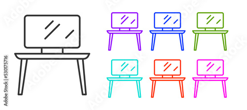 Black line TV table stand icon isolated on white background. Set icons colorful. Vector