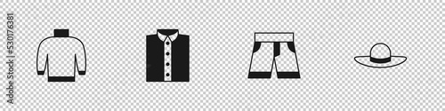 Set Sweater, Shirt, Short or pants and Elegant women hat icon. Vector