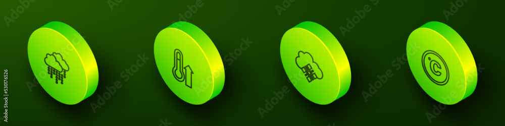 Set Isometric line Cloud with rain, Meteorology thermometer, snow and Celsius icon. Vector Set Isometric line Cloud with rain, Meteorology thermometer, snow and Celsius icon. Vector