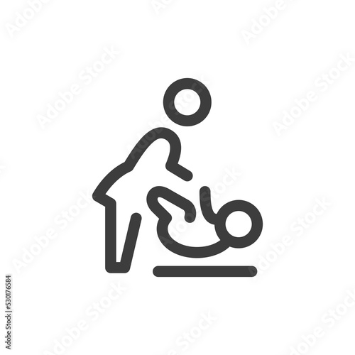 Baby changing linear icon. Mother with baby sign