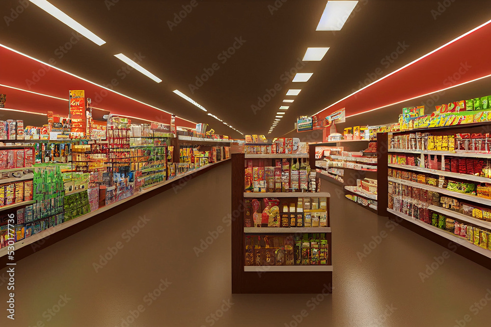 Supermarket, store aisle, convenience store