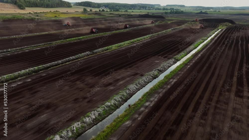 Video Peat Harvester Tractor On Collecting Extracting Peat Mining And Harvesting Peatland