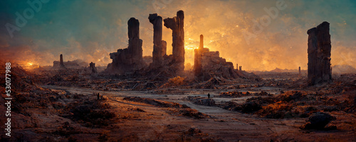 Leinwand Poster Arid desert landscape in sunset