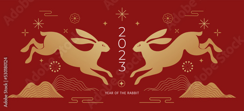 Chinese new year 2023 year of the rabbit - Chinese zodiac symbol, Lunar new year concept, modern background design