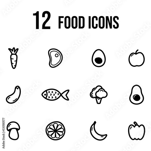 Set of minimalistic food icons , black stroke 