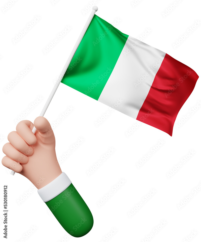 3d cartoon hand holding italy flag 3d cartoon hand holding italy flag