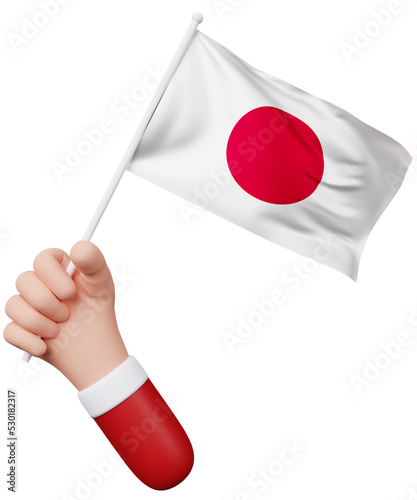 3d cartoon hand holding japan flag