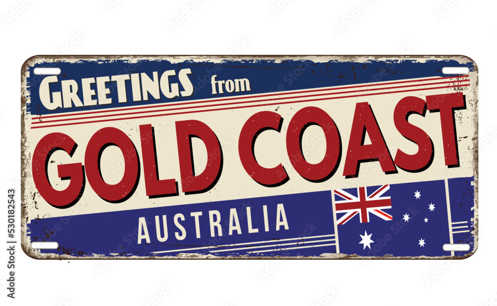 Fototapeta premium Greetings from Gold Coast vintage rusty metal plate