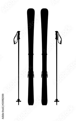 All Mountain Ski / Carving Ski / Freeride Ski modern equipment. Ski ,Ski binding and Ski pole for winter sports realistic silhouette