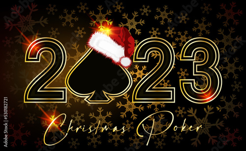 New 2023 year, Christmas Casino banner with spade poker . vector illustration