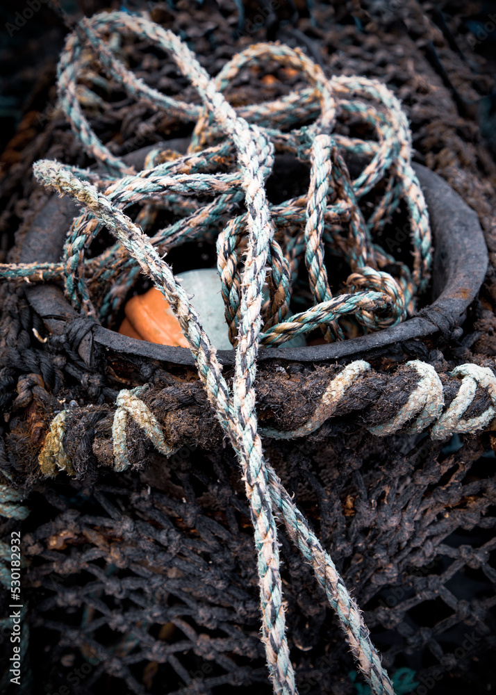 Rope On Fishermen Lobster Pots At Shaldon, Devon Rope On Fishermen Lobster Pots At Shaldon, Devon